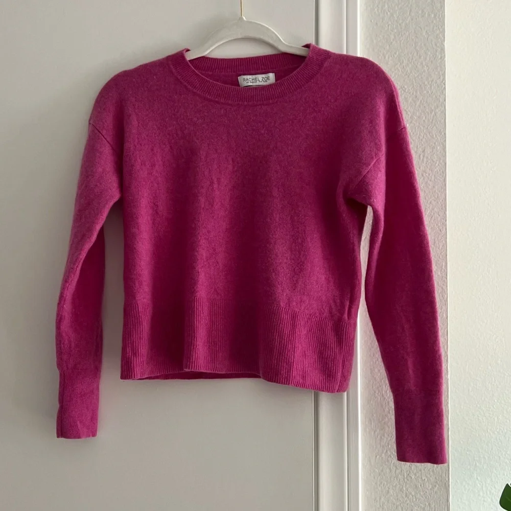 100% Cashmere Rachel Zoe Hot Pink Fuzzy Cozy Sweater Crew Scoop Neck Cardigan